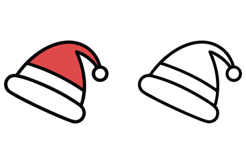 One red Santa hat sits beside a second black and white version