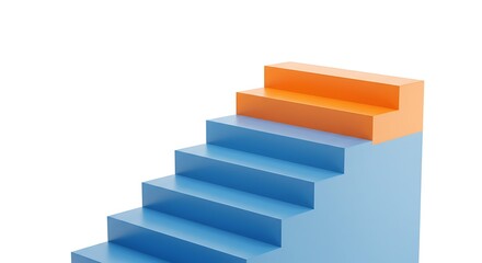 Obraz premium Blue stairs leading to orange top step, success, top level or career minimal modern concept,