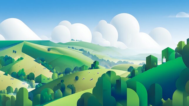 Abstract idyllic landscape with rolling hills