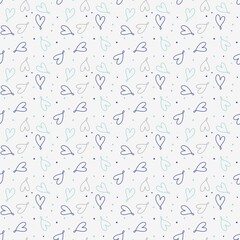 Delicate heart shapes background in pastel colors. Minimalist Playful Blue Heart Love Doodle Seamless Pattern. Modern Romantic Doodle Pattern. 