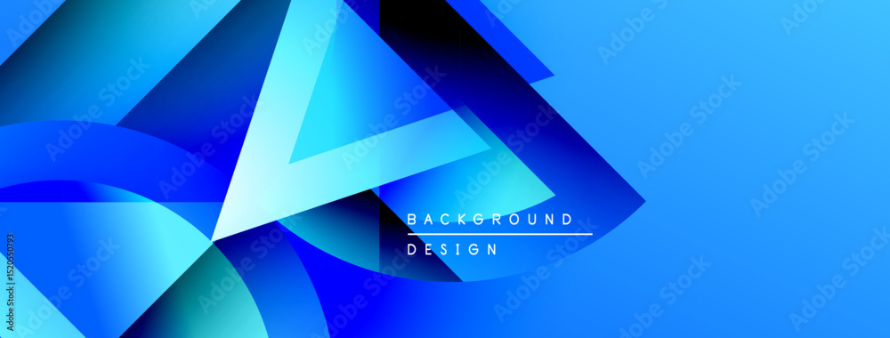 Poster Abstract blue shapes overlap, creating dynamic visual effect. Gradient shades enhance depth, modern design aesthetic.