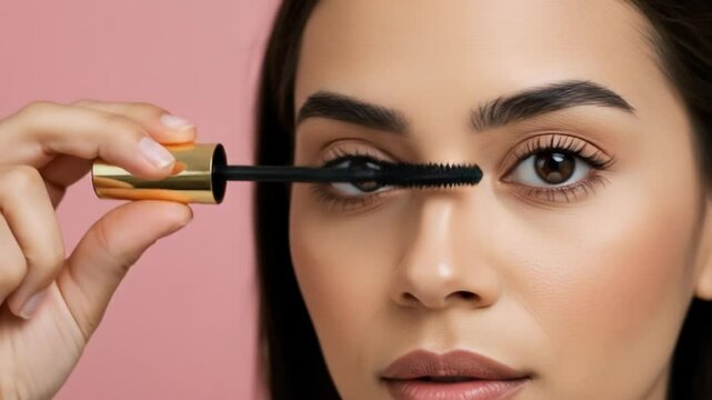 Woman applying mascara to her eyelashes