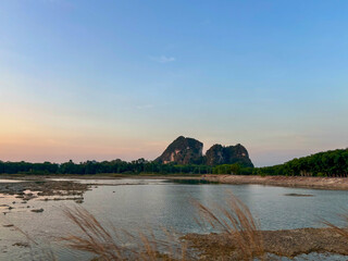 Tranquil View of Talay Prong Lake at Dusk in the Countryside of Nakhon Si Thammarat, Thailand