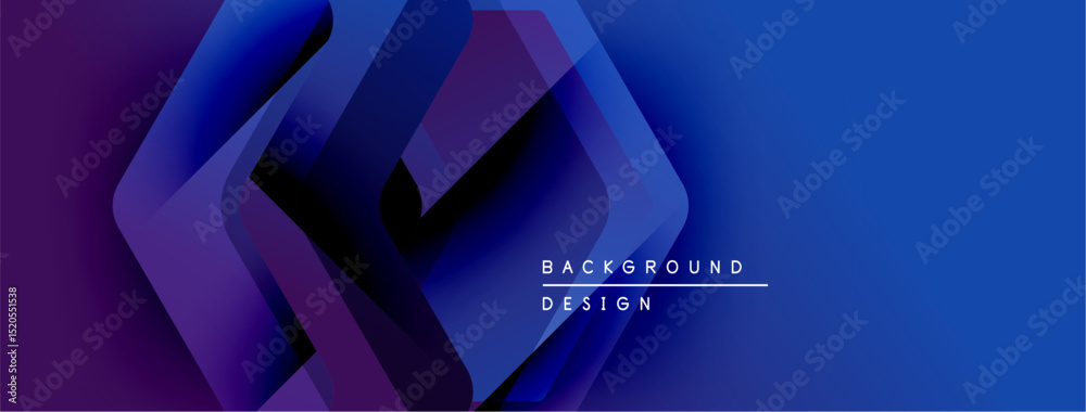 Poster abstract geometric shapes overlap, creating vibrant blue, purple gradients. modern design element fo