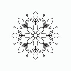 Floral Mandala Vector Design – Elegant Symmetrical Leaf and Flower Outline for Coloring