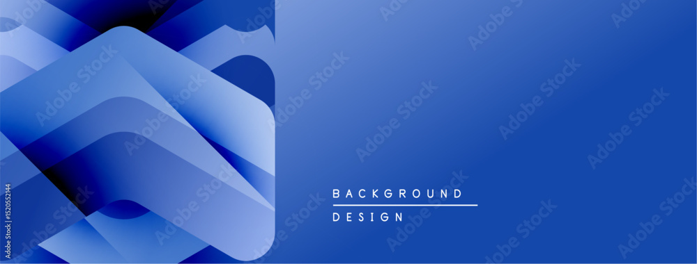 Poster Abstract blue design. Layered shapes create dynamic visual effect. Gradient colors suggest depth, modern aesthetic. Simple text labels background, design.