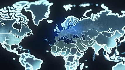 Global blue background world map illustration showing continents and international network - Powered by Adobe