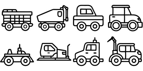Construction Vehicle Line Icon Set – Vector Pictograms with Transparent Background


