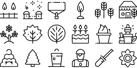 Lawn Care Service Line Icon Set – Vector Pictograms with Transparent Background

