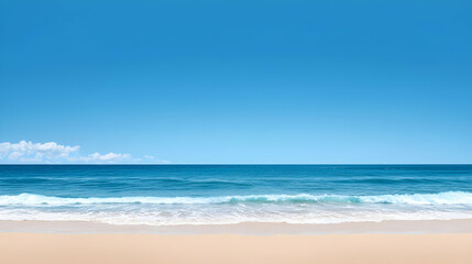 Fototapeta premium Vast Beach Scene With Turquoise Ocean And Blue Sky
