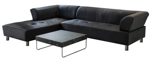 Black  Sofa isolated on white background, Black  armchair and sofa on white background with work...