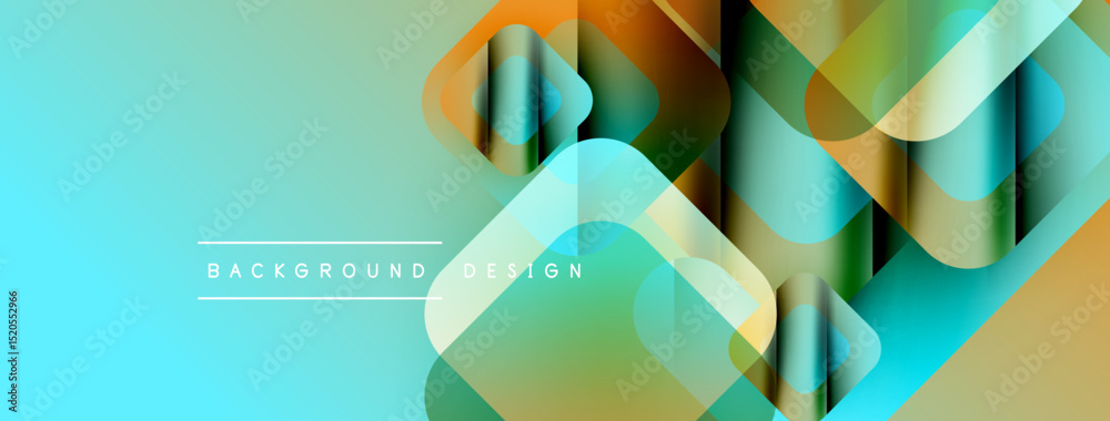 Poster Abstract geometric pattern. Overlapping squares create vibrant gradient effect. Turquoise, green, gold hues dominate composition. Modern design element.
