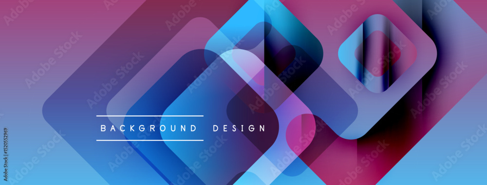 Aufkleber abstract geometric shapes overlap, creating vibrant gradient effect. blue, purple, pink hues dominat