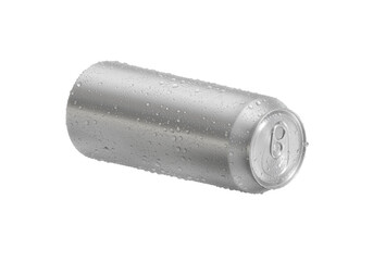 Aluminum soda can with water drops, transparent background