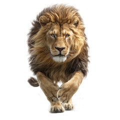 Fototapeta premium Majestic Lion Prowling Forward Cutout with Transparent Background Isolated for Digital Projects