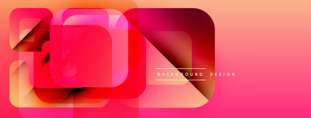 Abstract geometric shapes overlap, creating vibrant pink, orange gradient. Modern design element for backgrounds, banners, presentations.