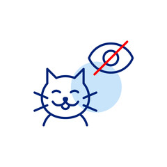Vector icon of cat face with crossed-out eye, symbolizing hidden pet status, privacy mode, or invisible monitoring. Ideal for pet apps, smart devices, and privacy settings