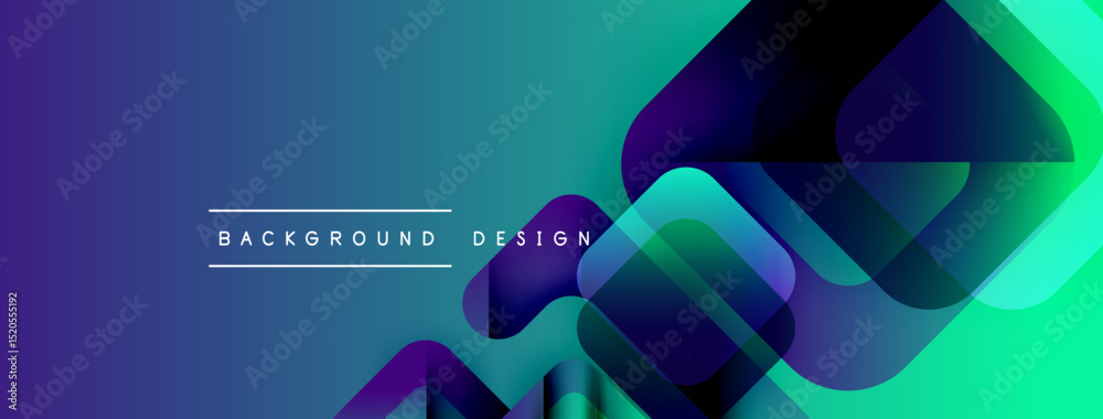 Aufkleber Abstract gradients form dynamic squares. Purple, blue, turquoise blend smoothly. Text reads background design centered above shapes. Modern aesthetic.