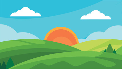 Obraz premium Calm Cartoon Horizon with a Peaceful Gentle Slope Vector illustration Background