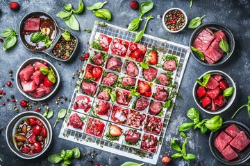 Colorful Display of Fresh Ingredients with Meat and Herbs