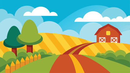 Rural Cartoon Farmland Road Scene Vector illustration Background