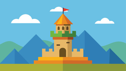 Naklejka premium Majestic Cartoon Castle Tower Against a Clear Sky Vector illustration Background