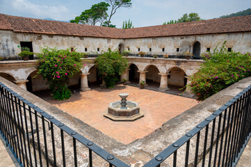 Aerial view of central fountain at Capuchinas Convent in Antigua Guatemala