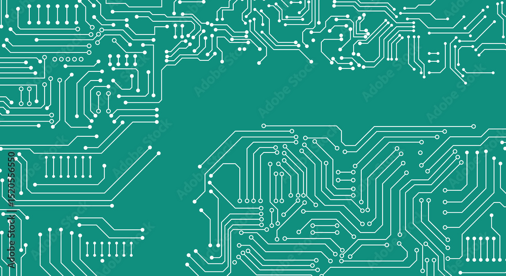 Poster futuristic network circuit with connection path lines network in green background banner template.