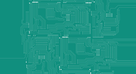 Green circuit electronic or electrical line with circle engineering technology concept vector background. 