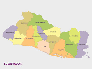 Obraz premium Map of El Salvador showing administrative divisions