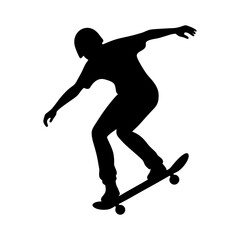 Silhouette of a skateboarder in action performing a trick on a board