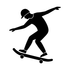 Fototapeta premium Silhouette of a skateboarder performing a trick on a skateboard in black