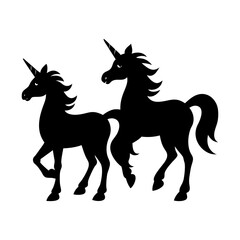 Silhouette of two unicorns standing next to each other in black color