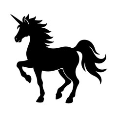Silhouette of a unicorn standing with one leg raised in black color