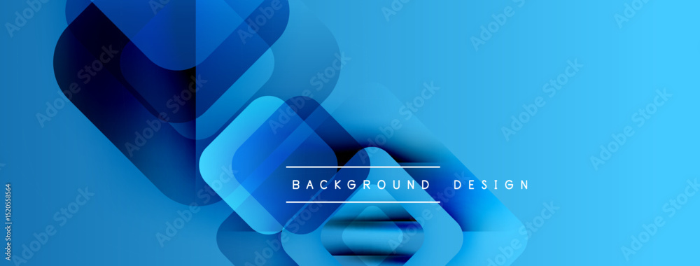 Poster abstract blue design features overlapping rectangles, gradients. modern aesthetic suitable for banne