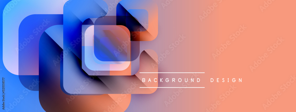 Poster abstract geometric shapes overlap, creating vibrant blue, orange gradients. modern design element fo
