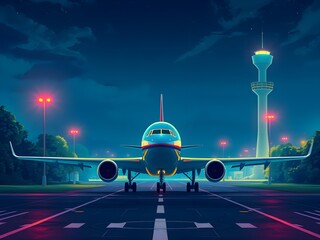 Passenger airplane on run way, Generative AI Illustration.
