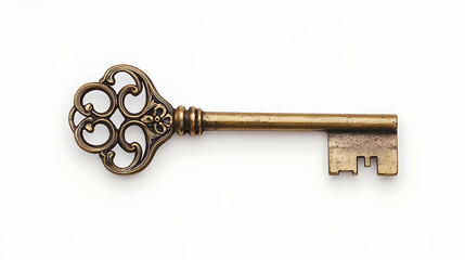 Ornate Antique Bronze Key On White Background