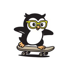 Penguin on a Skateboard with Glasses