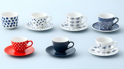 Assorted Tea and Coffee Cups and Saucers in Different Patterns