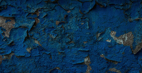 Detailed Texture of Peeling Blue Paint on Concrete Wall Surface