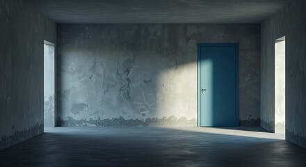 Blue steel door and concrete surrounding.