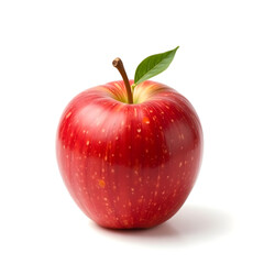 Crimson Apple in Isolation: A vibrant red apple, adorned with a verdant leaf and stem, rests isolated, showcasing freshness and natural beauty.