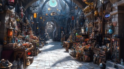 Obraz premium Enchanted Market: A Fantasy Emporium of Mystical Goods