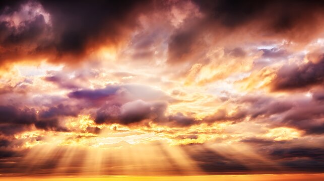 Dramatic sky with radiant crepuscular rays