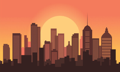 Cityscape in Evening Glow with Buildings Lit Against a Softly Darkening Urban Sky