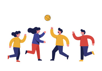 Vector Illustration of Friends Playing with a Ball
