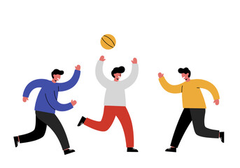 Active Men Playing with Ball - Vector Illustration