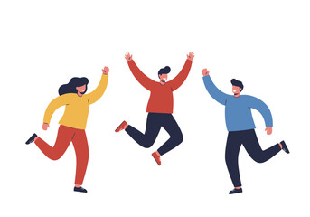 Joyful Group Jumping for Success - Vector Illustration