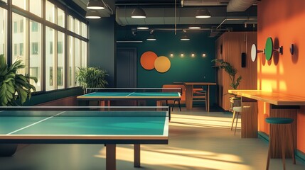 Modern Office Recreation Room with Ping Pong Table and Stylish Decor